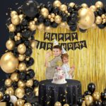 Premium Black & Gold Birthday Decor Kit – 45 Pcs | Balloons, Banner & Party Props Set